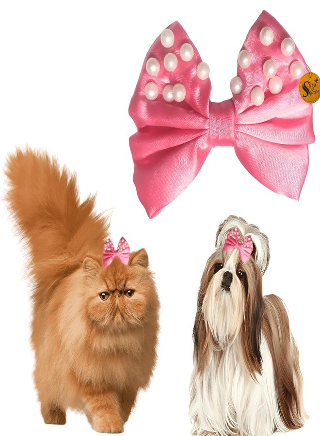 Sage Square Luxury Pet Pearl Bow | Stylish Grooming Clip | Fancy Bowknot for Dogs & Cats | Elegant Non-Slip Hair Accessory for Special Occasions, Parties & Weddings | Perfect for Your Pet (Pink) - Image 1